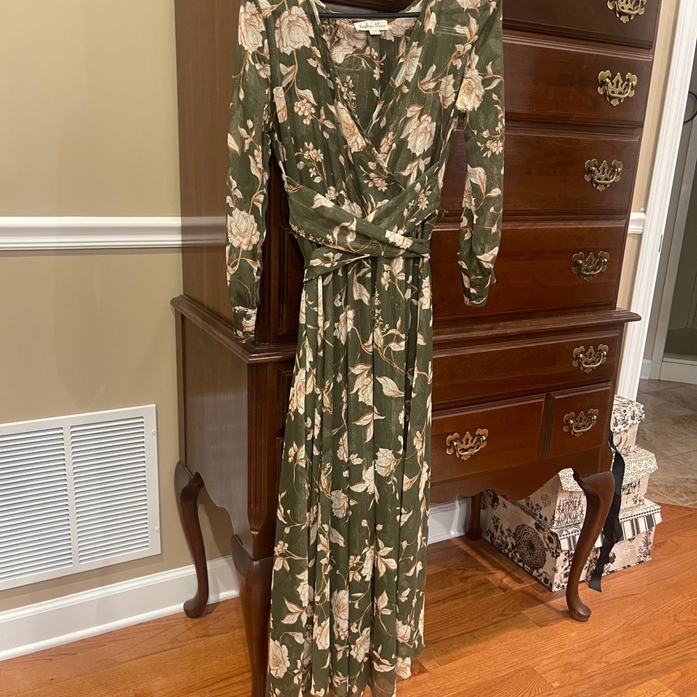 Indigo Rose Green Peach Floral Fall Dress Size Petite Small